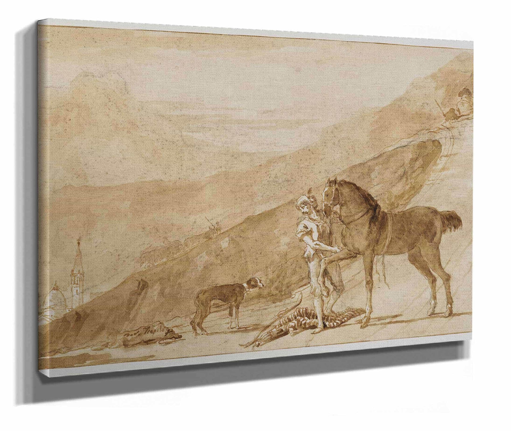 Landscape With A Horse Held By A Page After by Giovanni Domenico Tiepolo