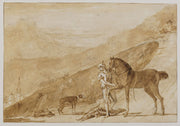 Landscape With A Horse Held By A Page After by Giovanni Domenico Tiepolo