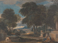 Landscape With A Man Washing His Feet At A Fountain After Poussin by David Cox