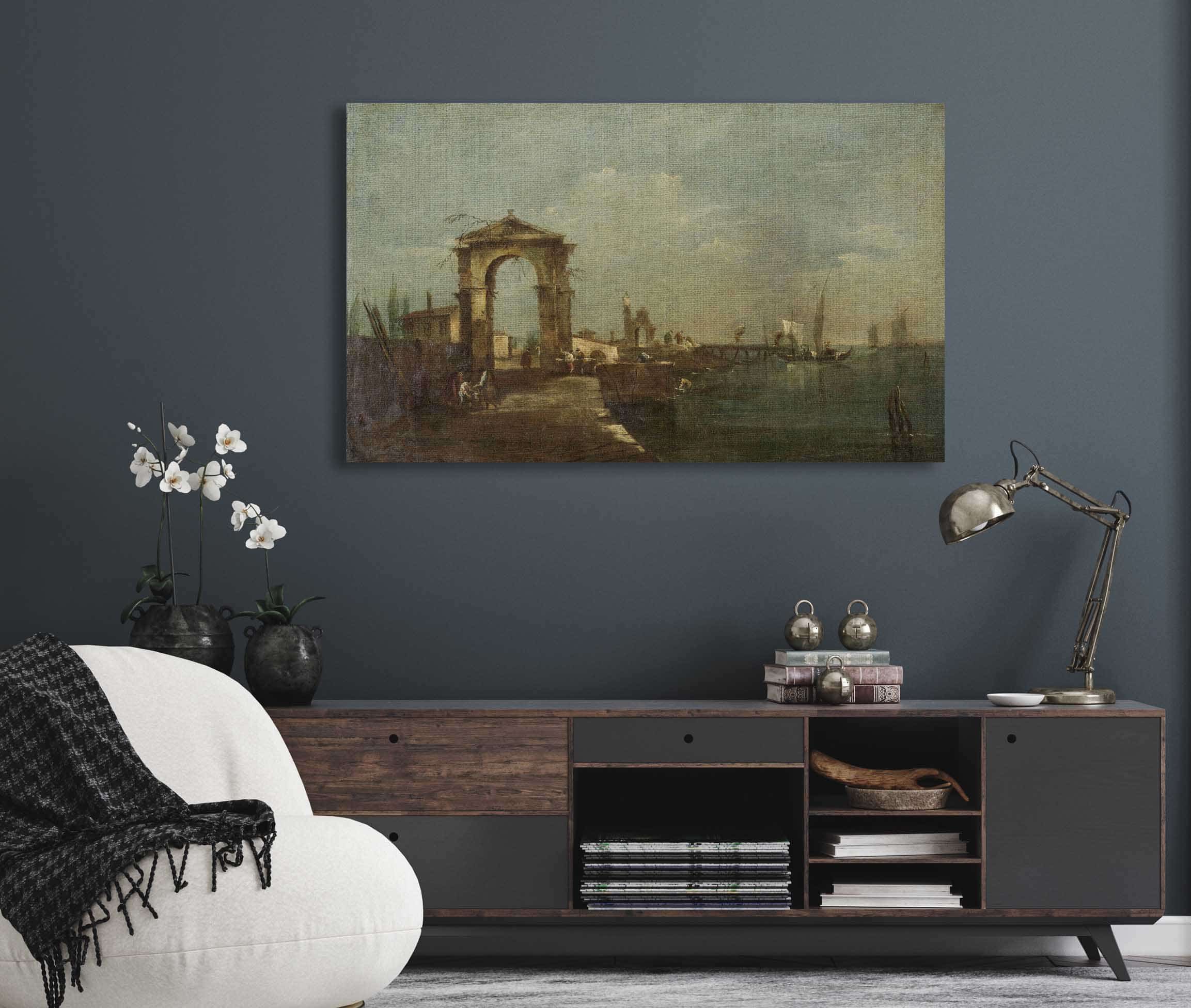 Landscape With A Quay And Ships On A Lake  by Francesco Guardi