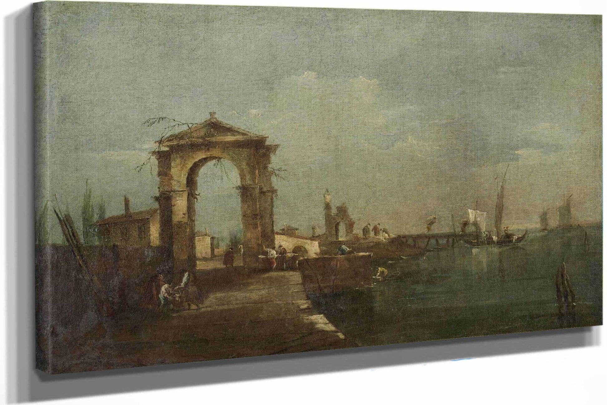 Landscape With A Quay And Ships On A Lake  by Francesco Guardi