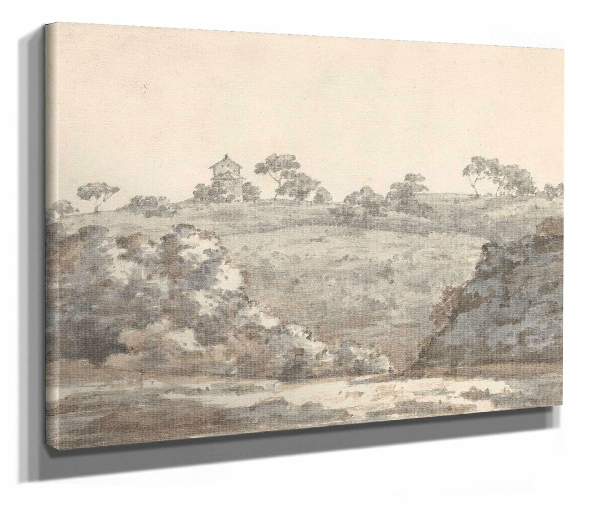Landscape With A Two Story Building On A Hill  by Joseph Wright Of Derby