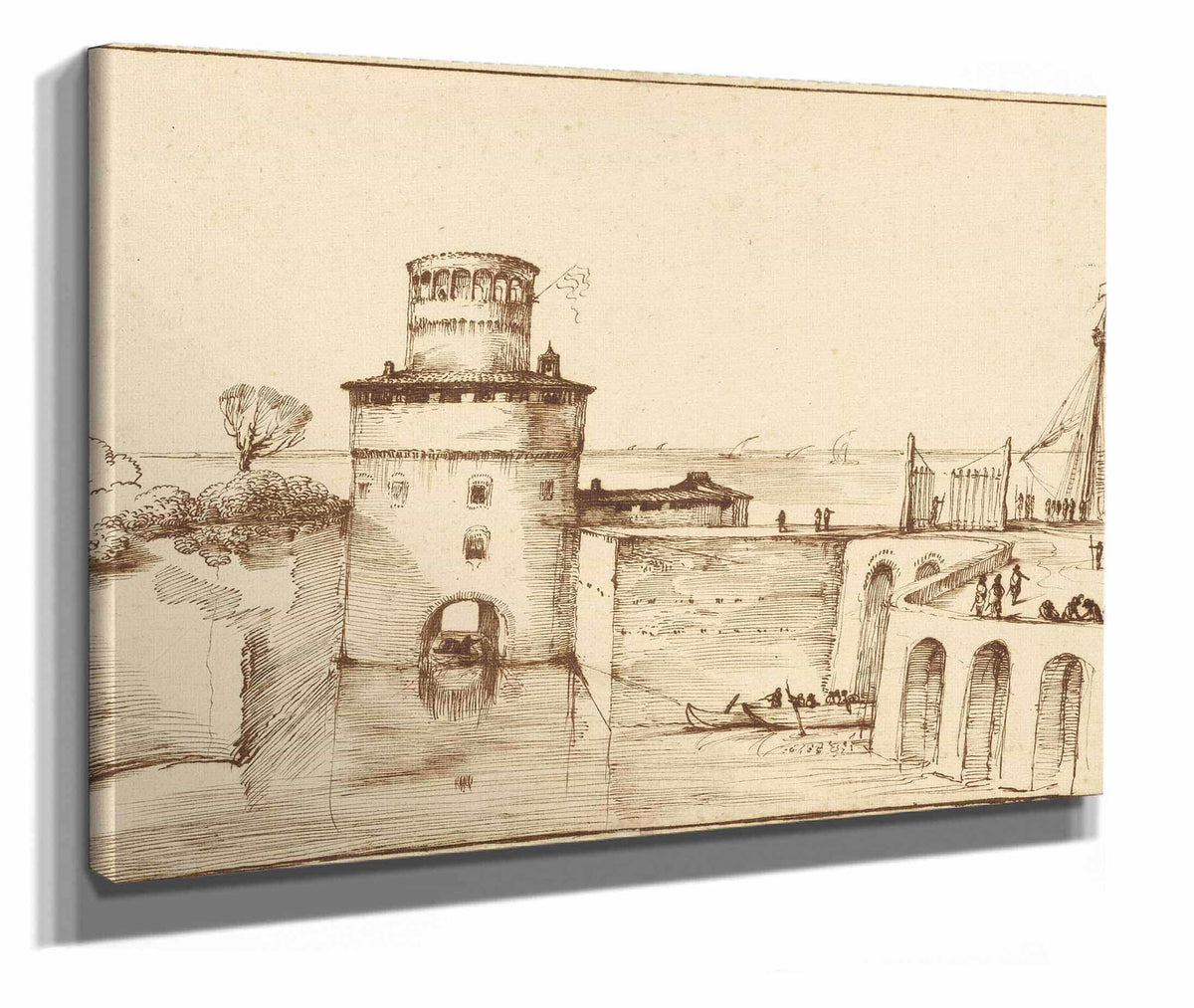 Landscape With A View Of A Fortified Port by Guercino