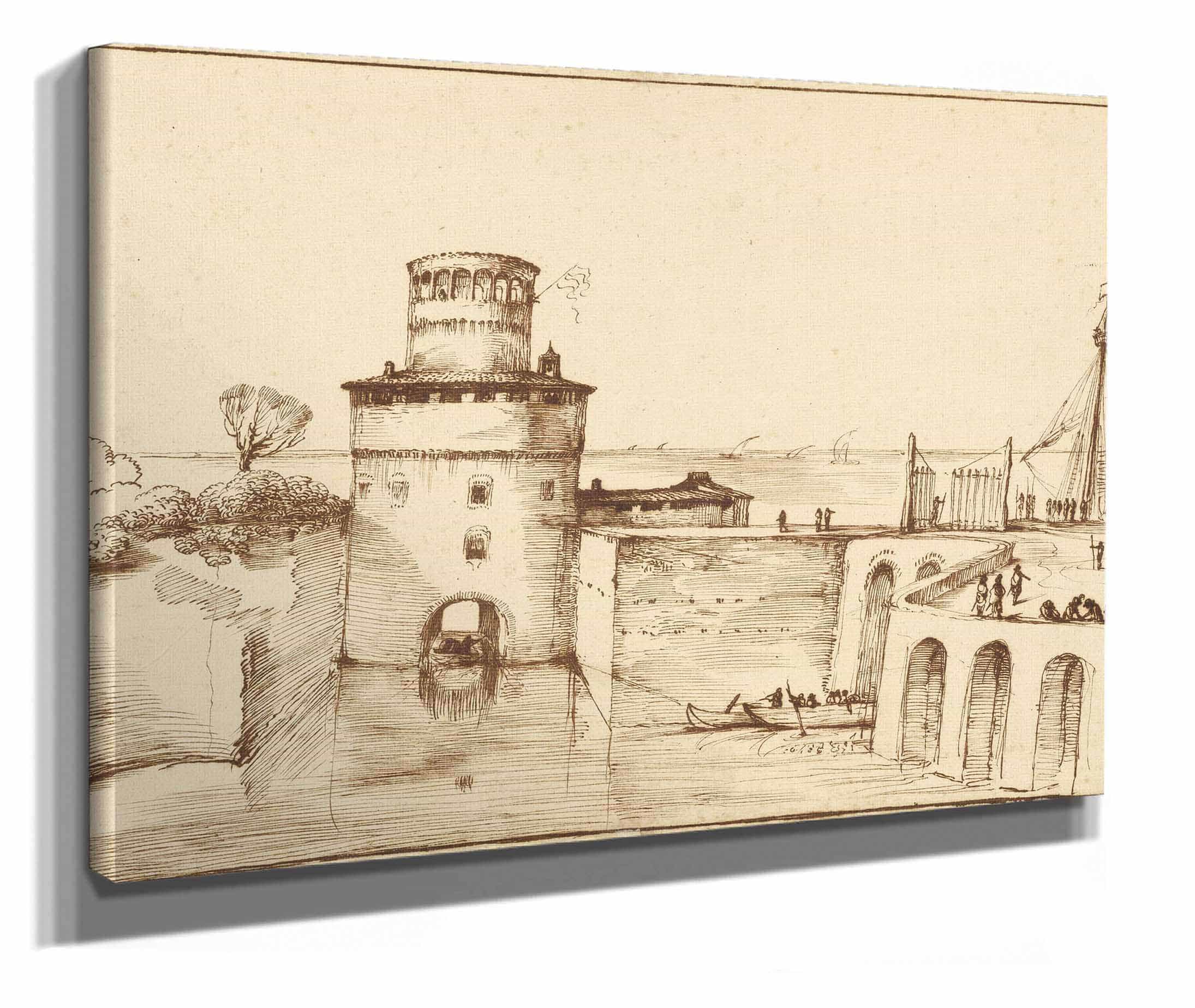 Landscape With A View Of A Fortified Port by Guercino