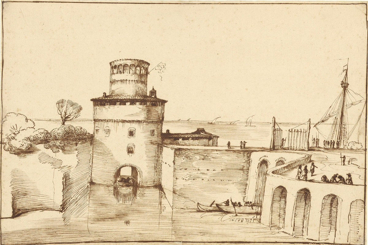 Landscape With A View Of A Fortified Port by Guercino
