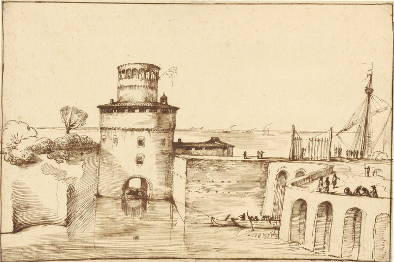 Landscape With A View Of A Fortified Port by Guercino