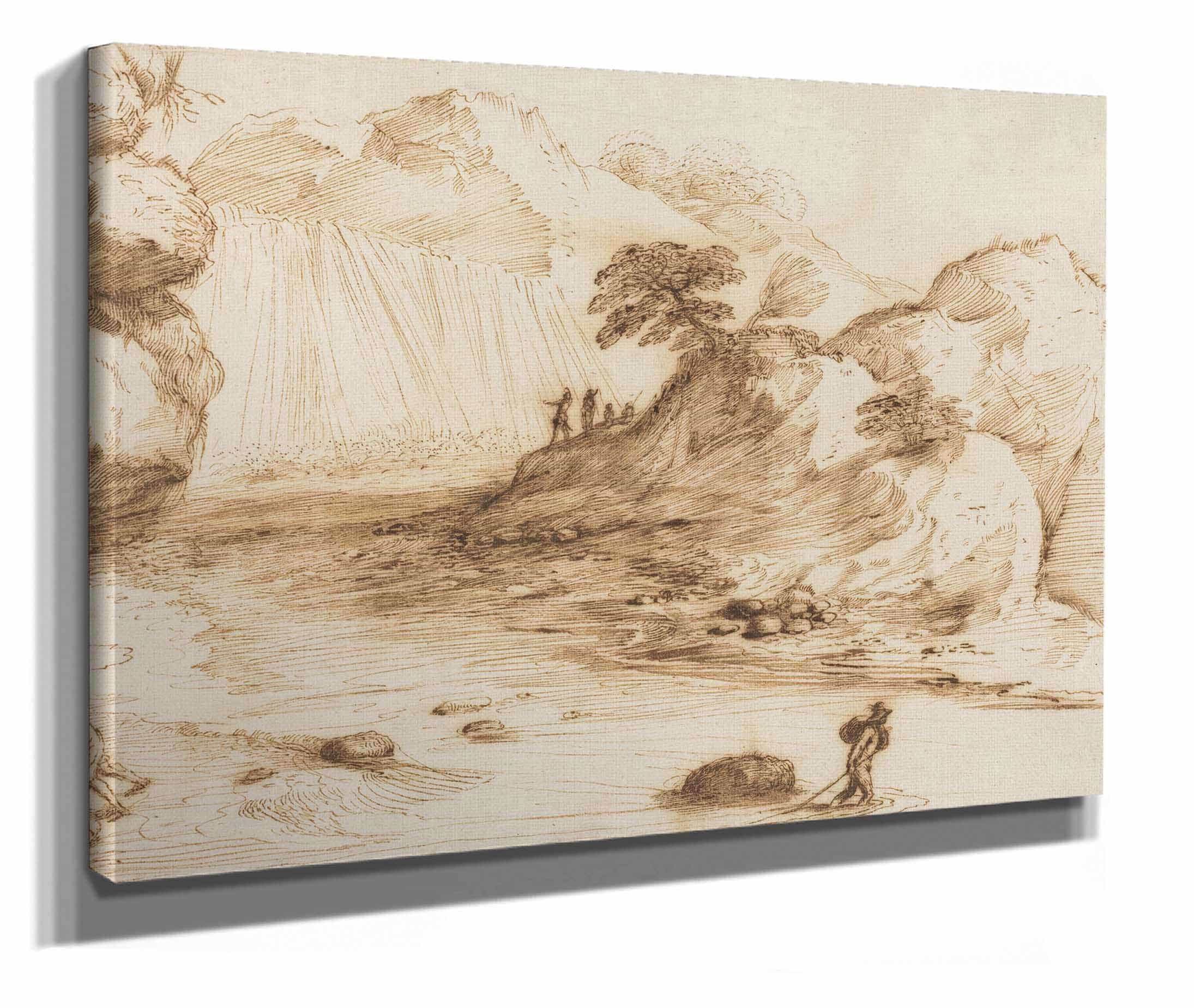 Landscape With A Waterfall by Guercino