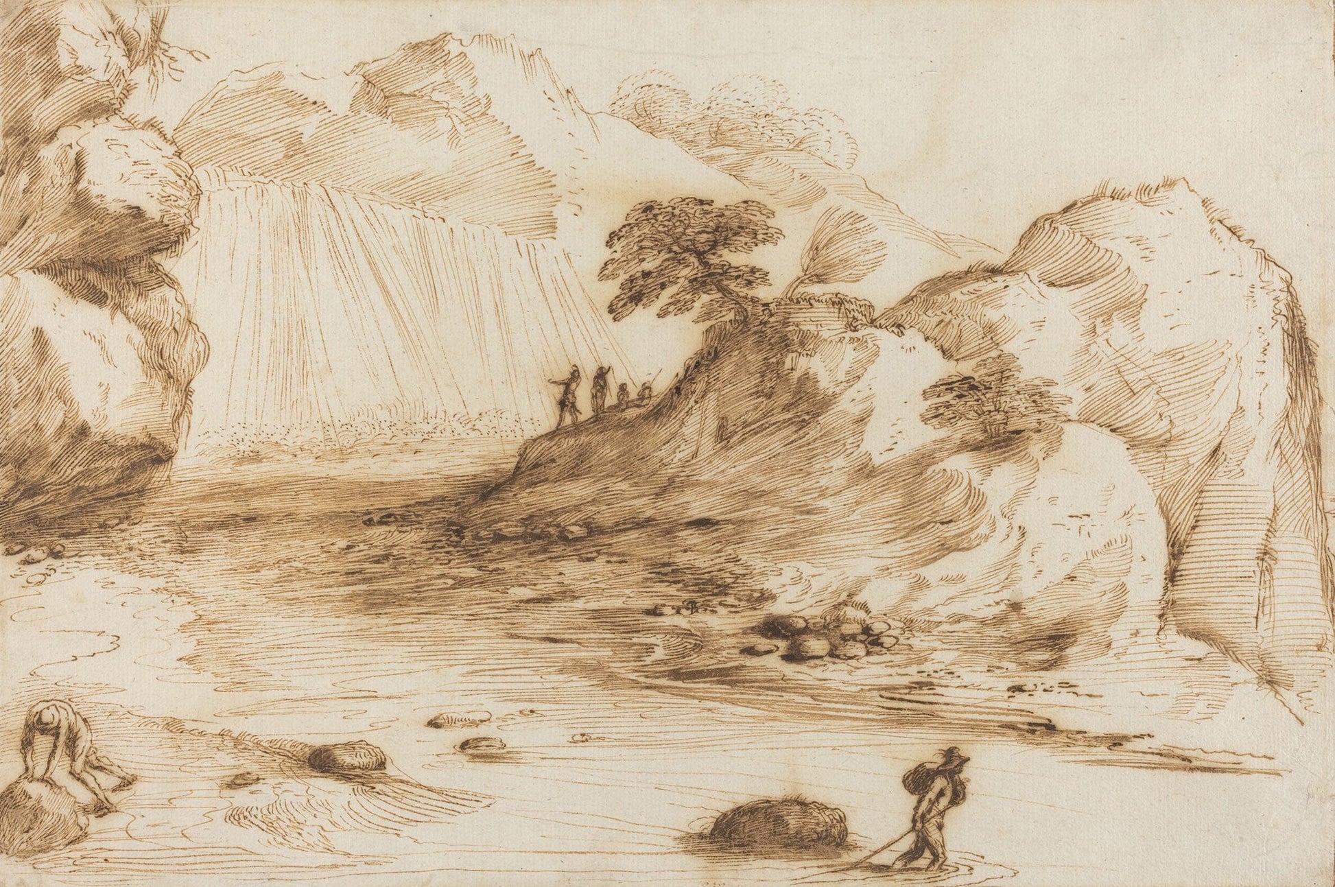 Landscape With A Waterfall by Guercino