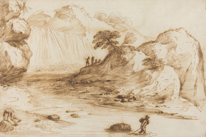 Landscape With A Waterfall by Guercino