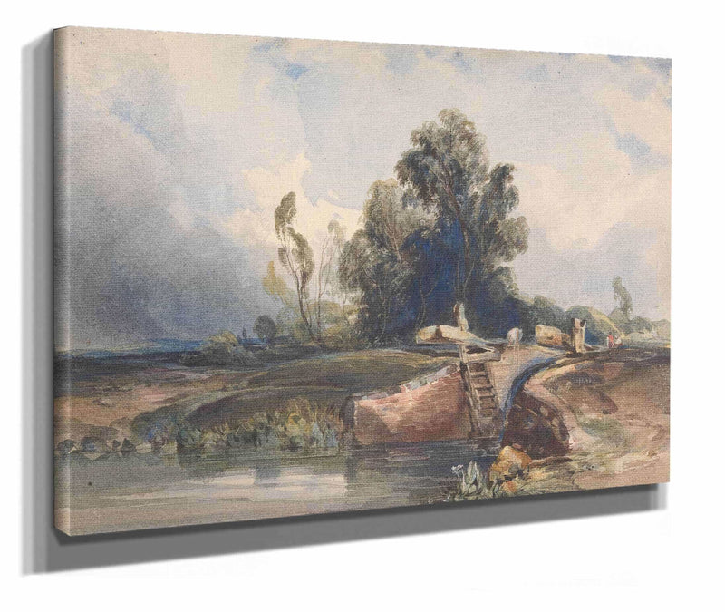 Landscape With Canal And Lock Figures At Lock by Thomas Sully