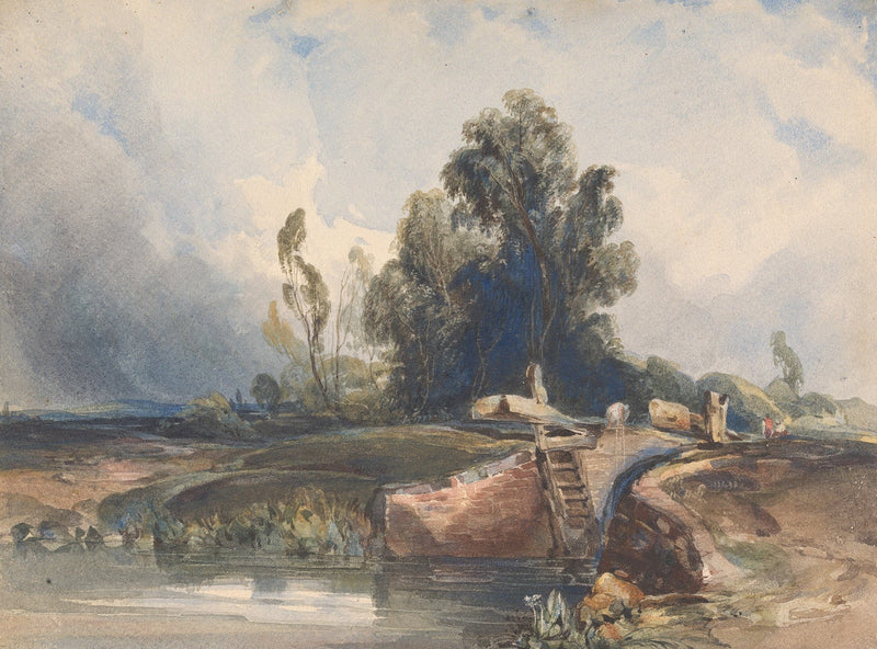 Landscape With Canal And Lock Figures At Lock by Thomas Sully