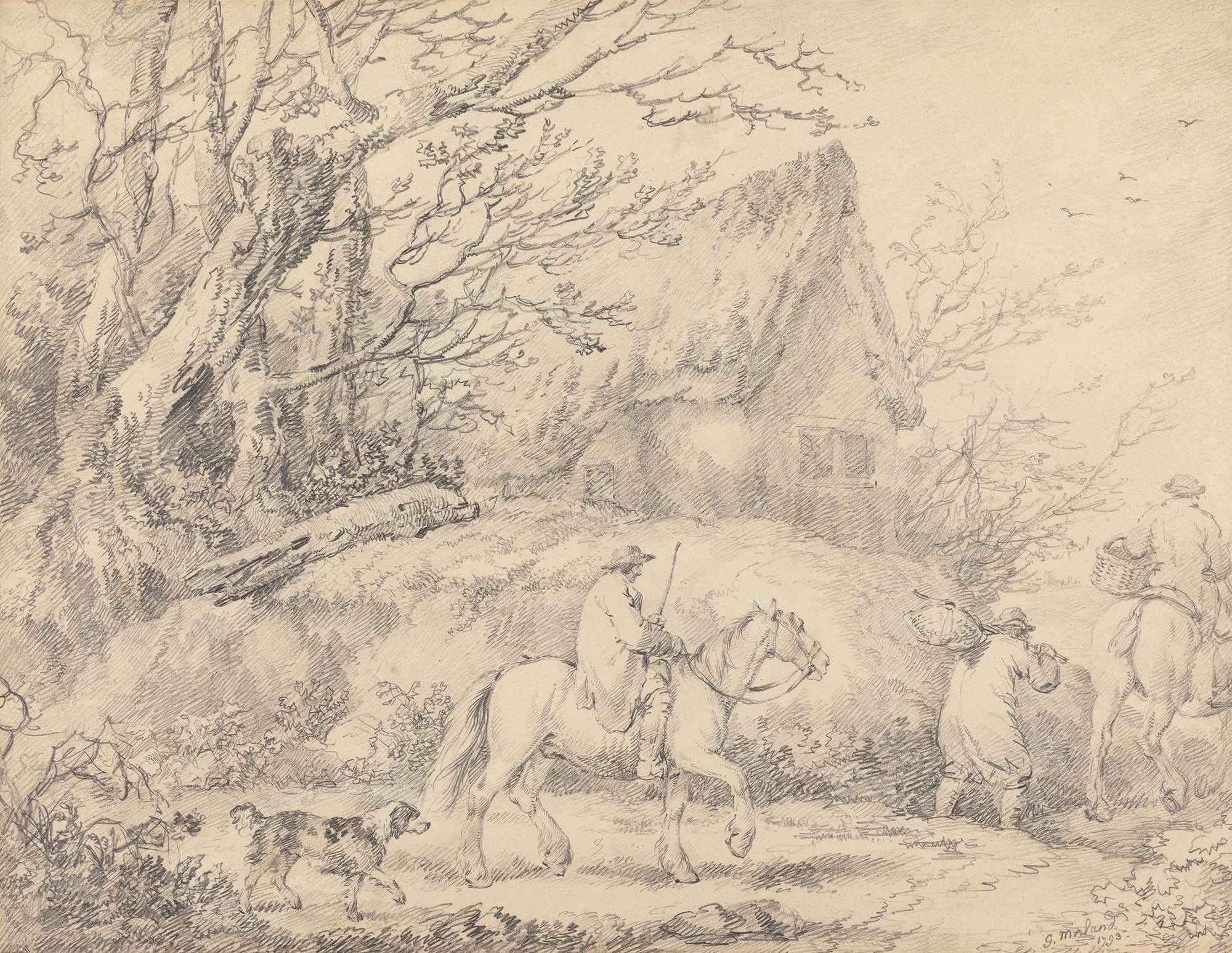 Landscape With Cottage And Figures On Horseback by George Morland