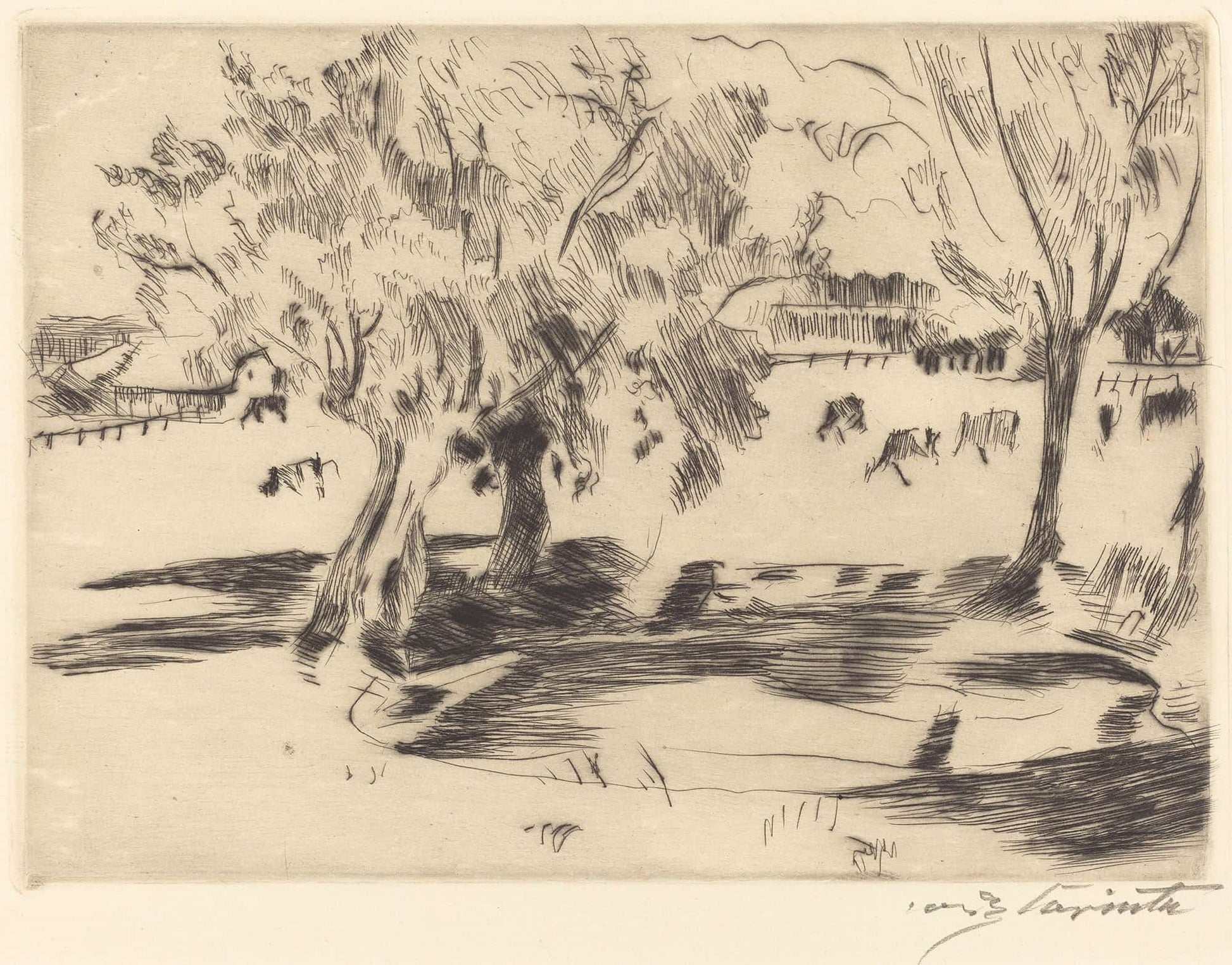 Landscape With Cows Landschaft Mit Kuhen by Lovis Corinth