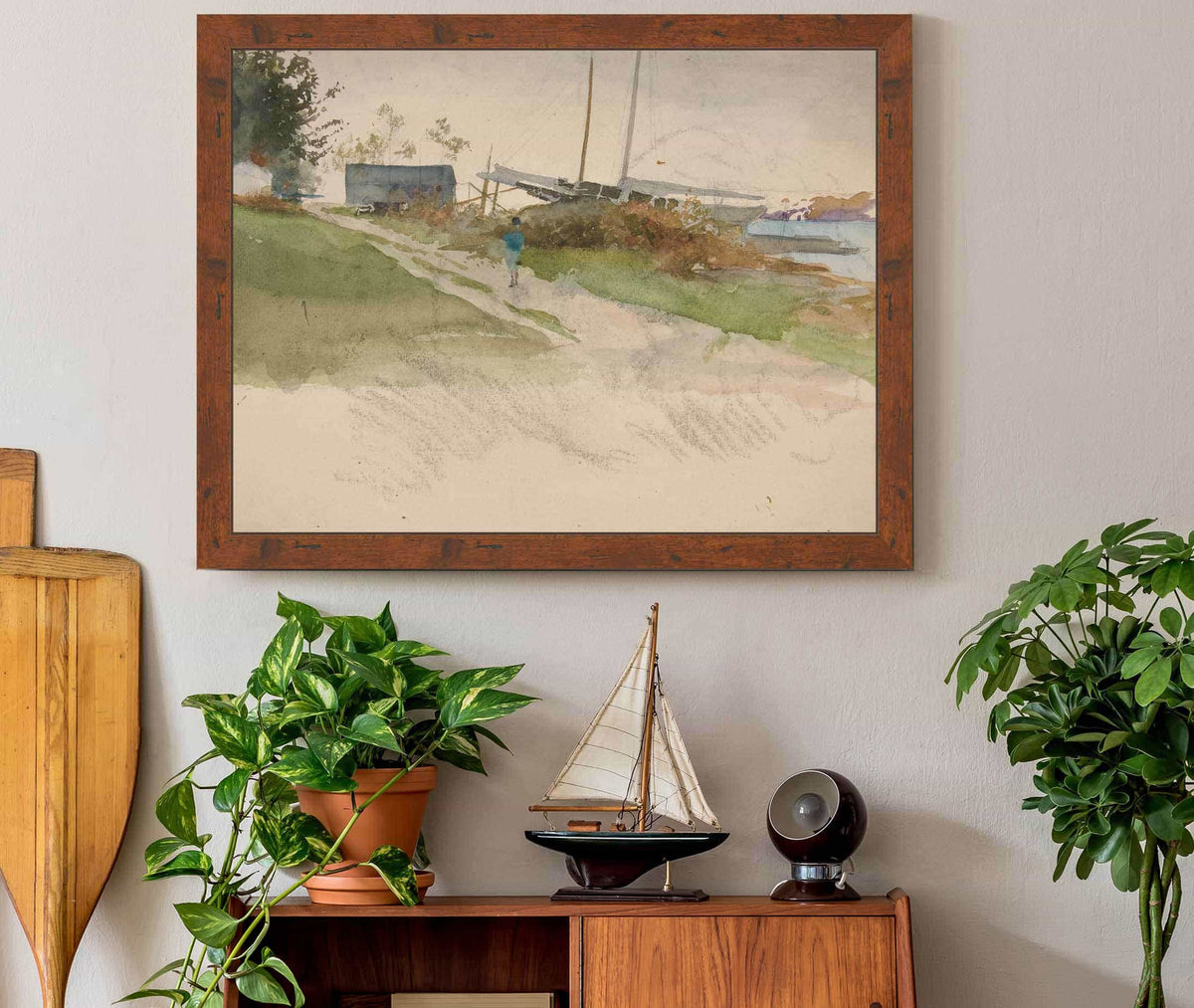 Landscape With Figure Walking Along A Path Water In Distance by Edwin Austin Abbey