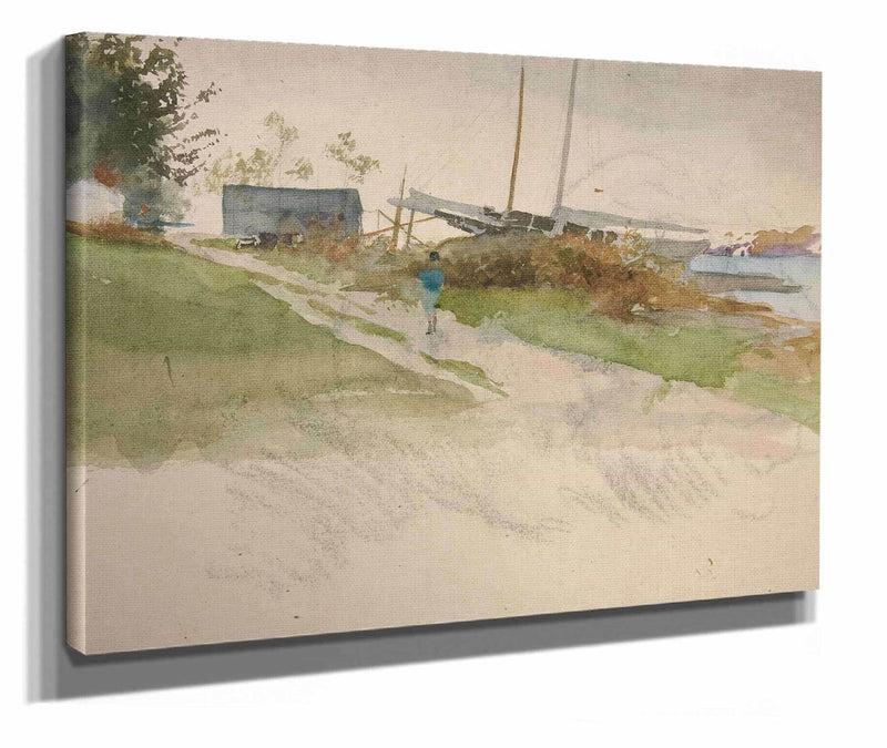 Landscape With Figure Walking Along A Path Water In Distance by Edwin Austin Abbey