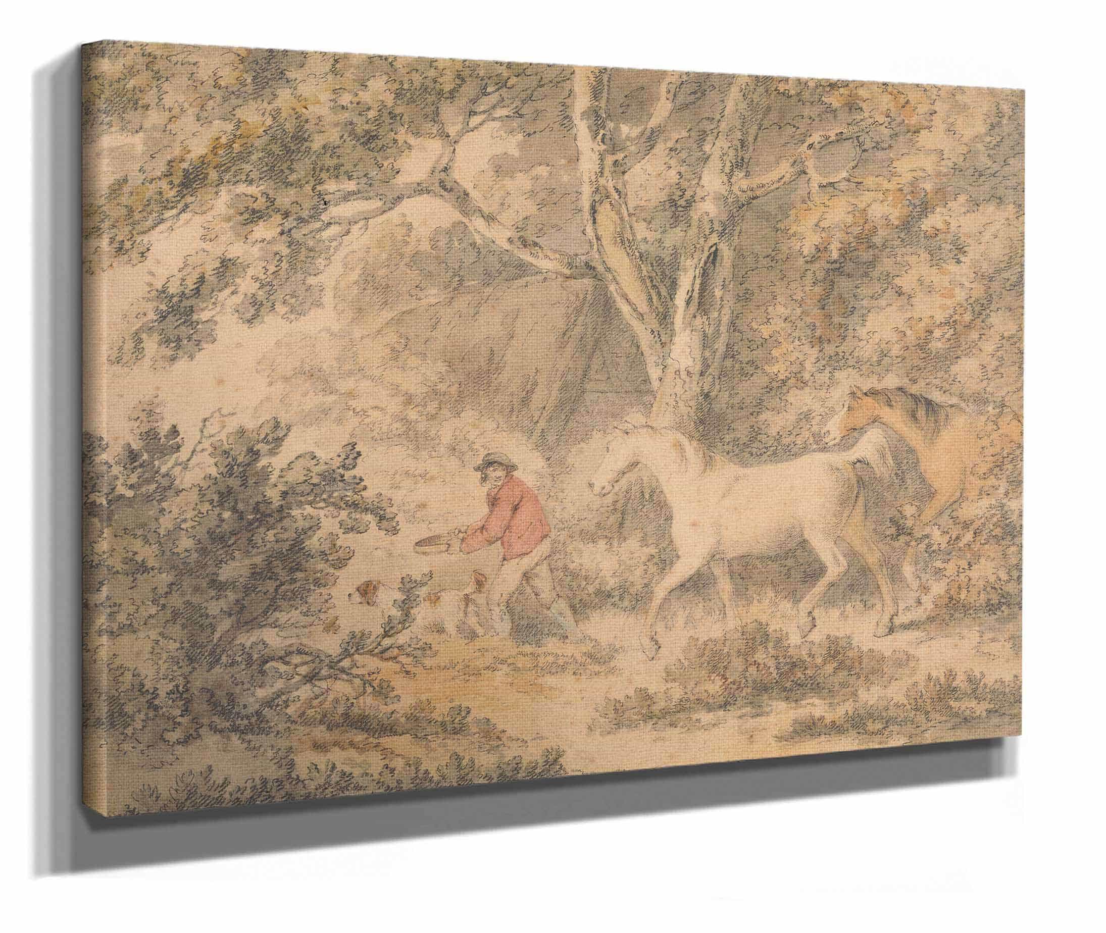 Landscape With Horses Farmer And Dog by George Morland