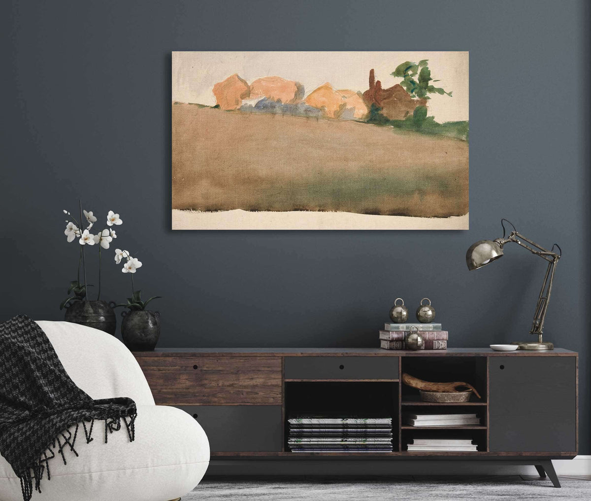 Landscape With Houses In Distance by Edwin Austin Abbey