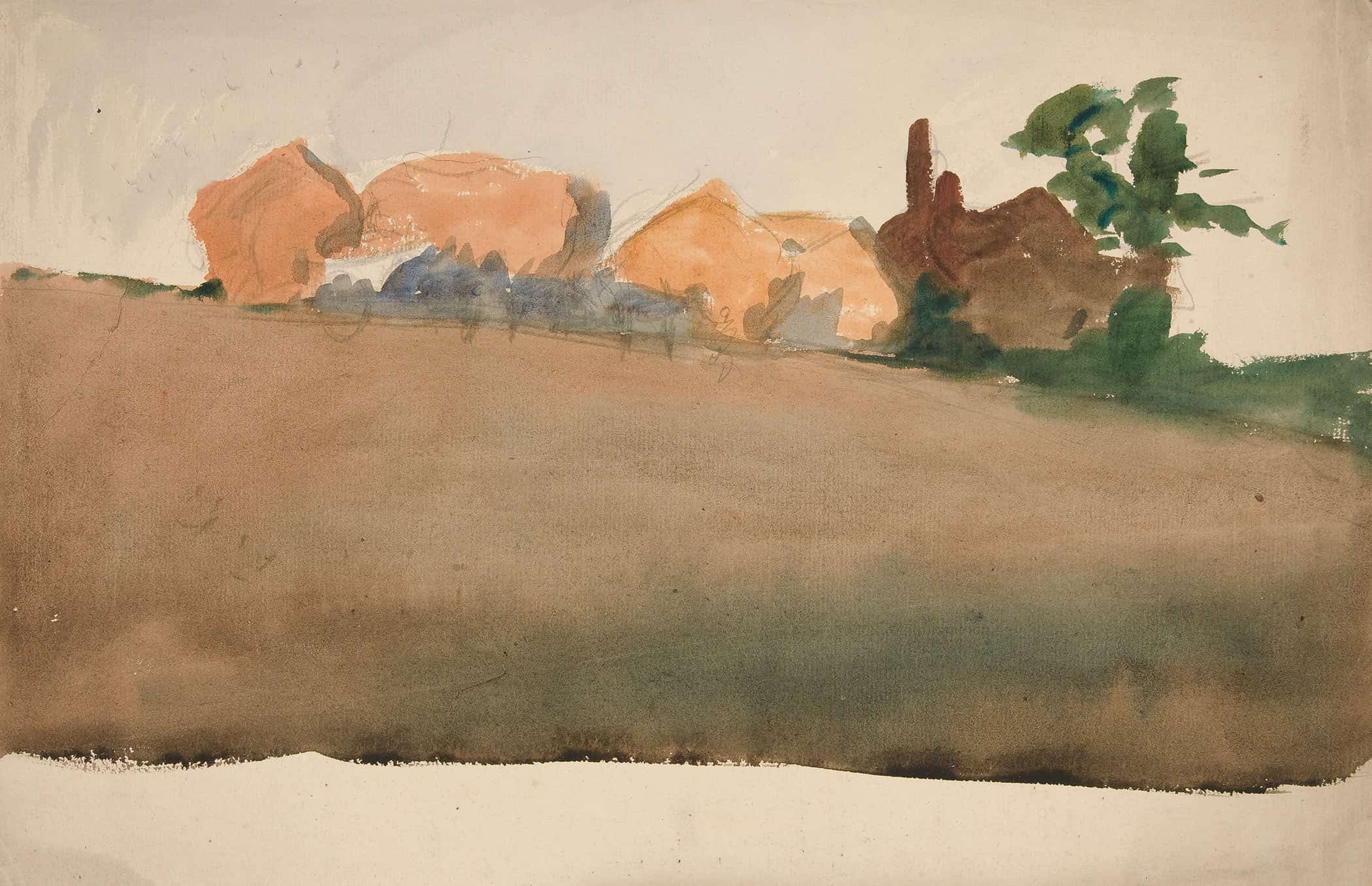 Landscape With Houses In Distance by Edwin Austin Abbey