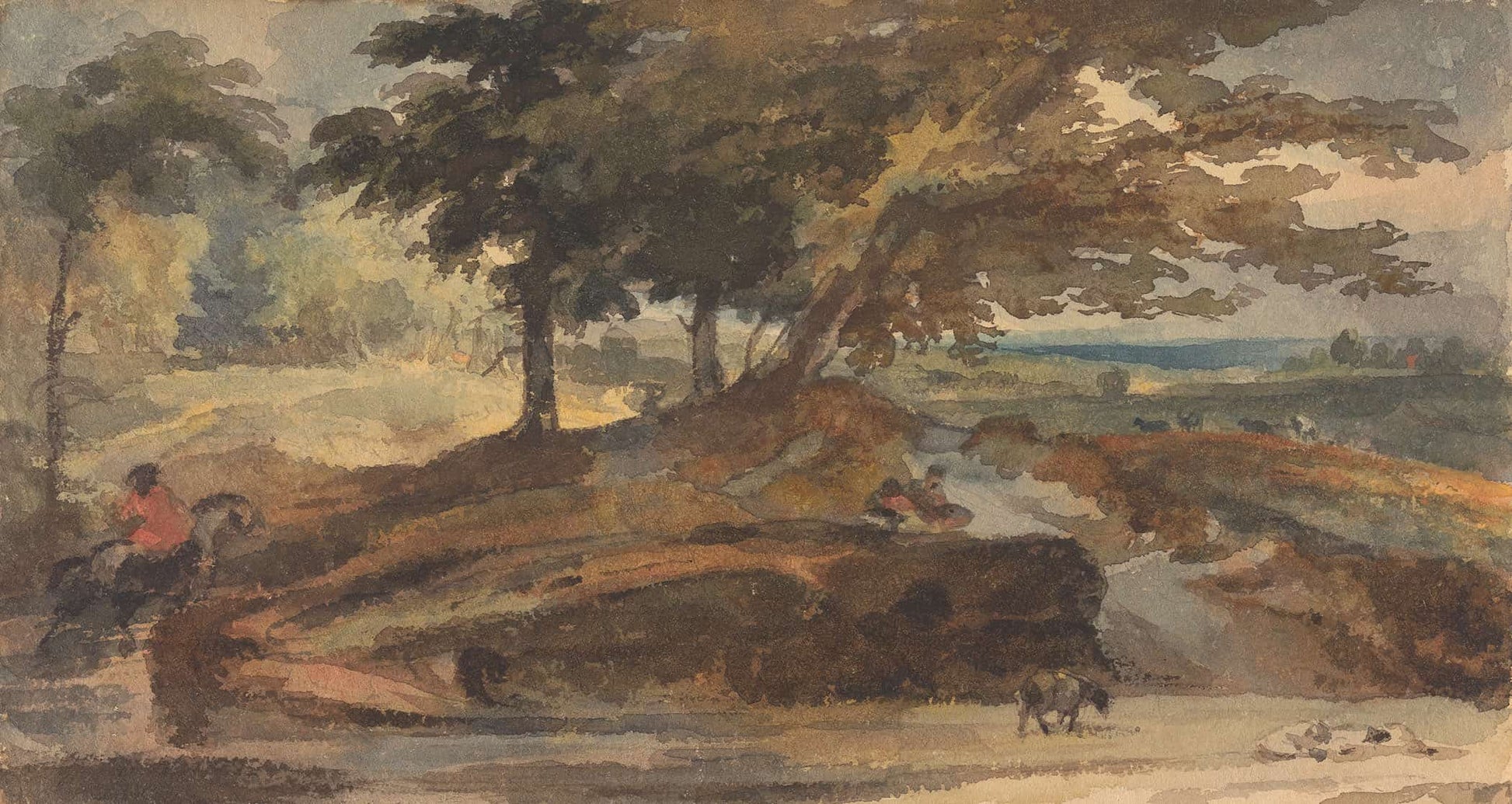 Landscape With Knoll With Trees Figure On Horseback by Thomas Sully