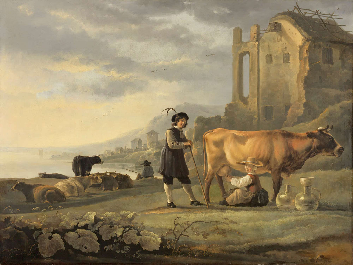 Landscape With Maid Milking A Cow by Aelbert Cuyp