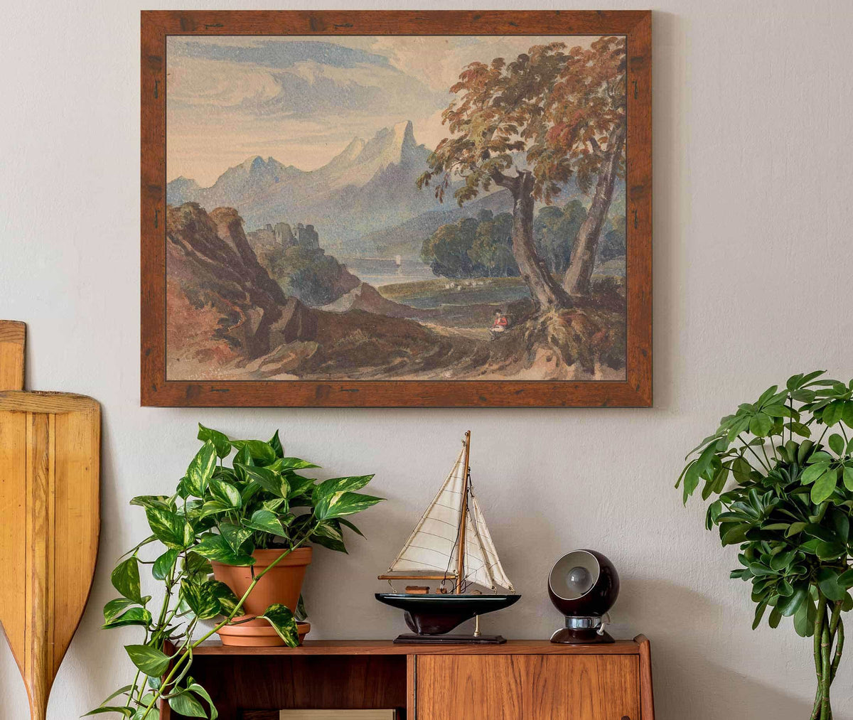 Landscape With Mountains Lake Castle Seated Figure In Foreground by Thomas Sully