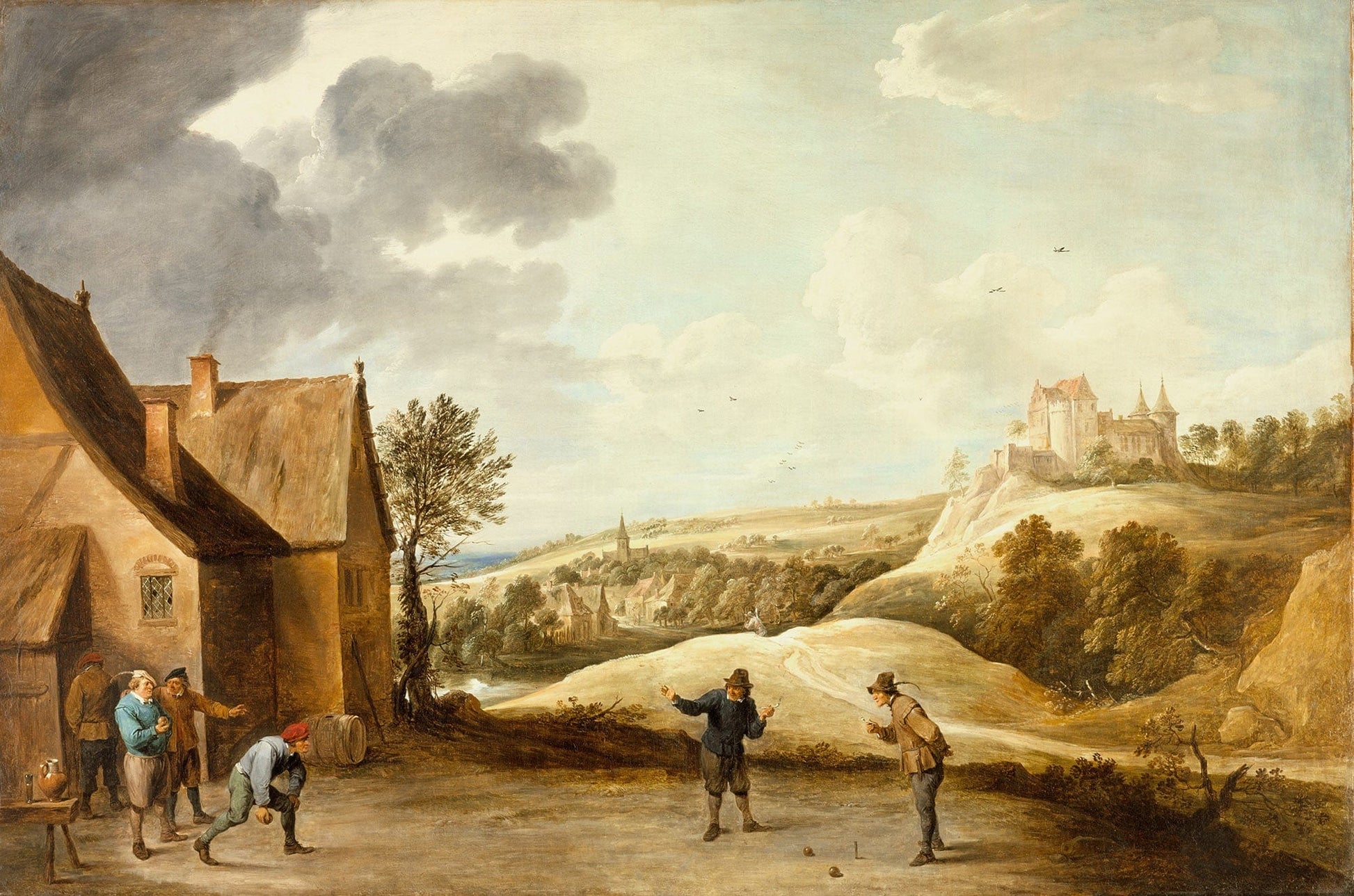 Landscape With Peasants Playing Bowls Outside An Inn by David Teniers The Younger