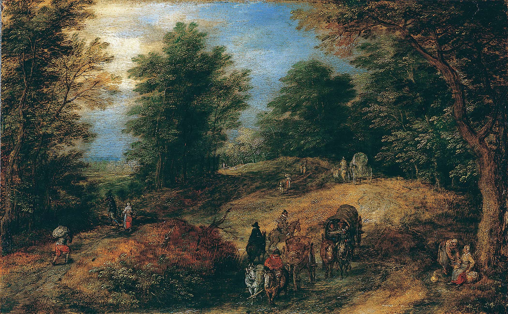 Landscape With Travelers On A Woodland Path by Jan Brueghel The Elder