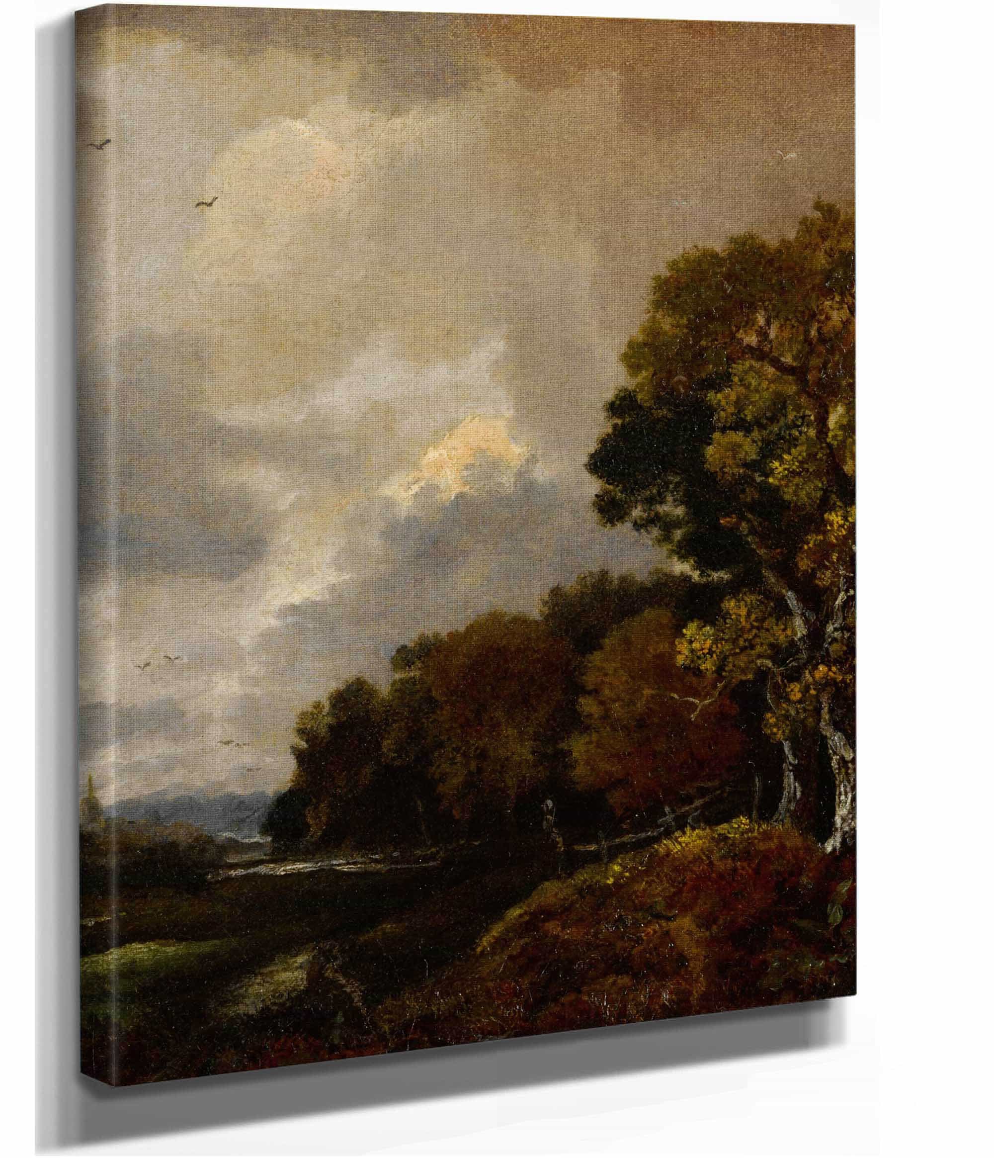 Landscape With Trees And A Field A Church Tower In The Distance by Thomas Gainsborough