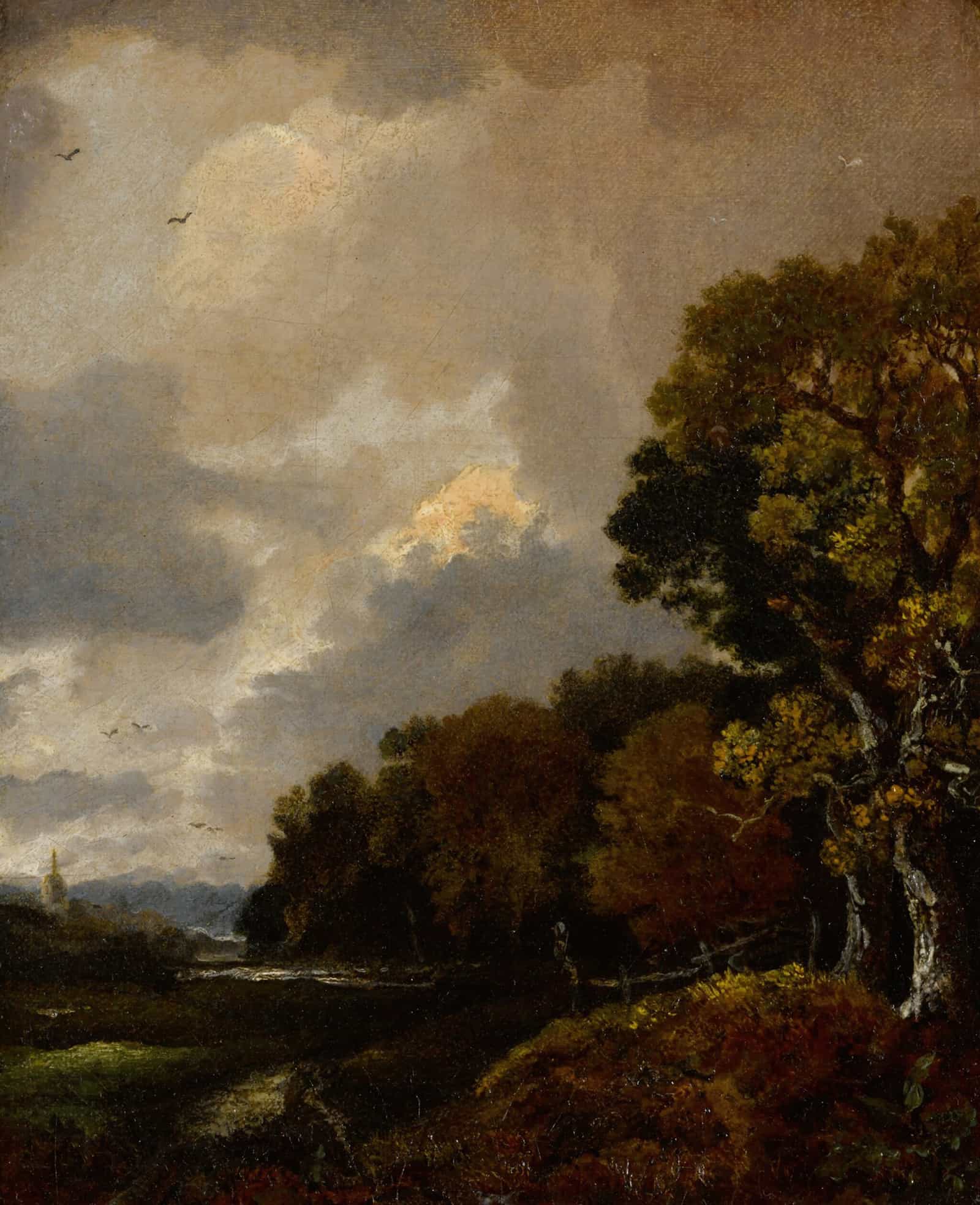 Landscape With Trees And A Field A Church Tower In The Distance by Thomas Gainsborough