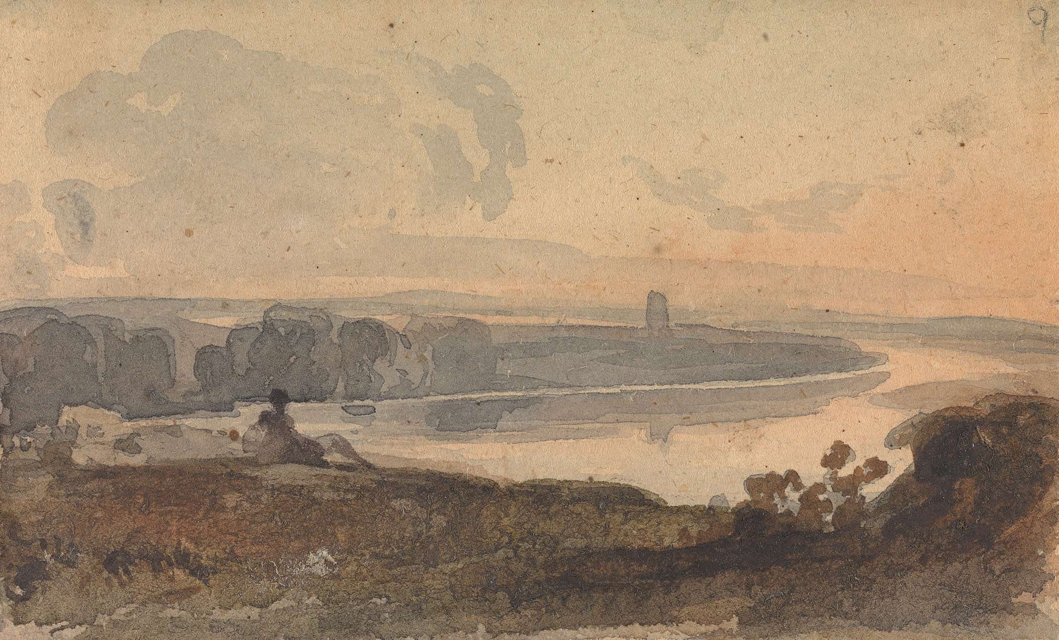 Landscape With Winding River Figure On Hill In Foreground by Thomas Sully