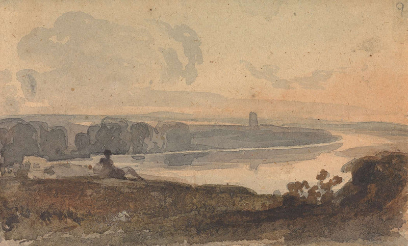 Landscape With Winding River Figure On Hill In Foreground by Thomas Sully