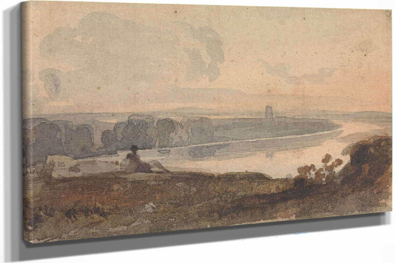 Landscape With Winding River Figure On Hill In Foreground by Thomas Sully