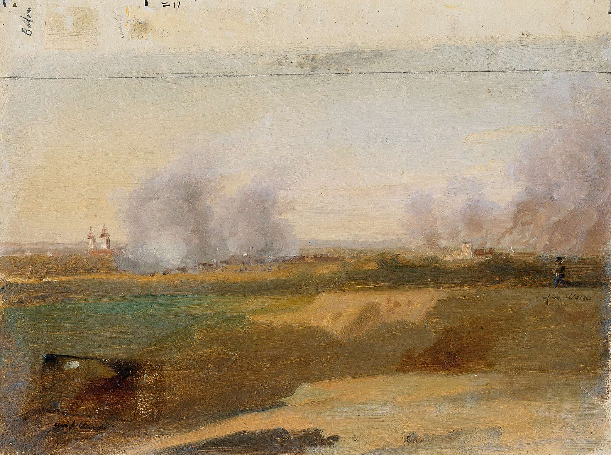 Landschaftsstudie Mit Brennenden Dorfern Im Hintergrund by Johann Peter Krafft