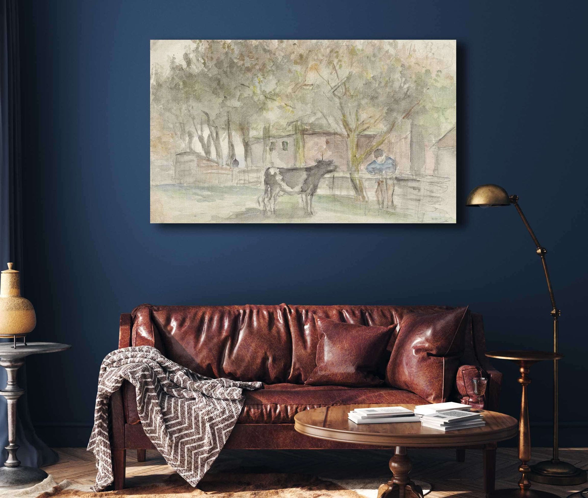 Landschap Met Een Koe En Een Boer  by Jozef Israels