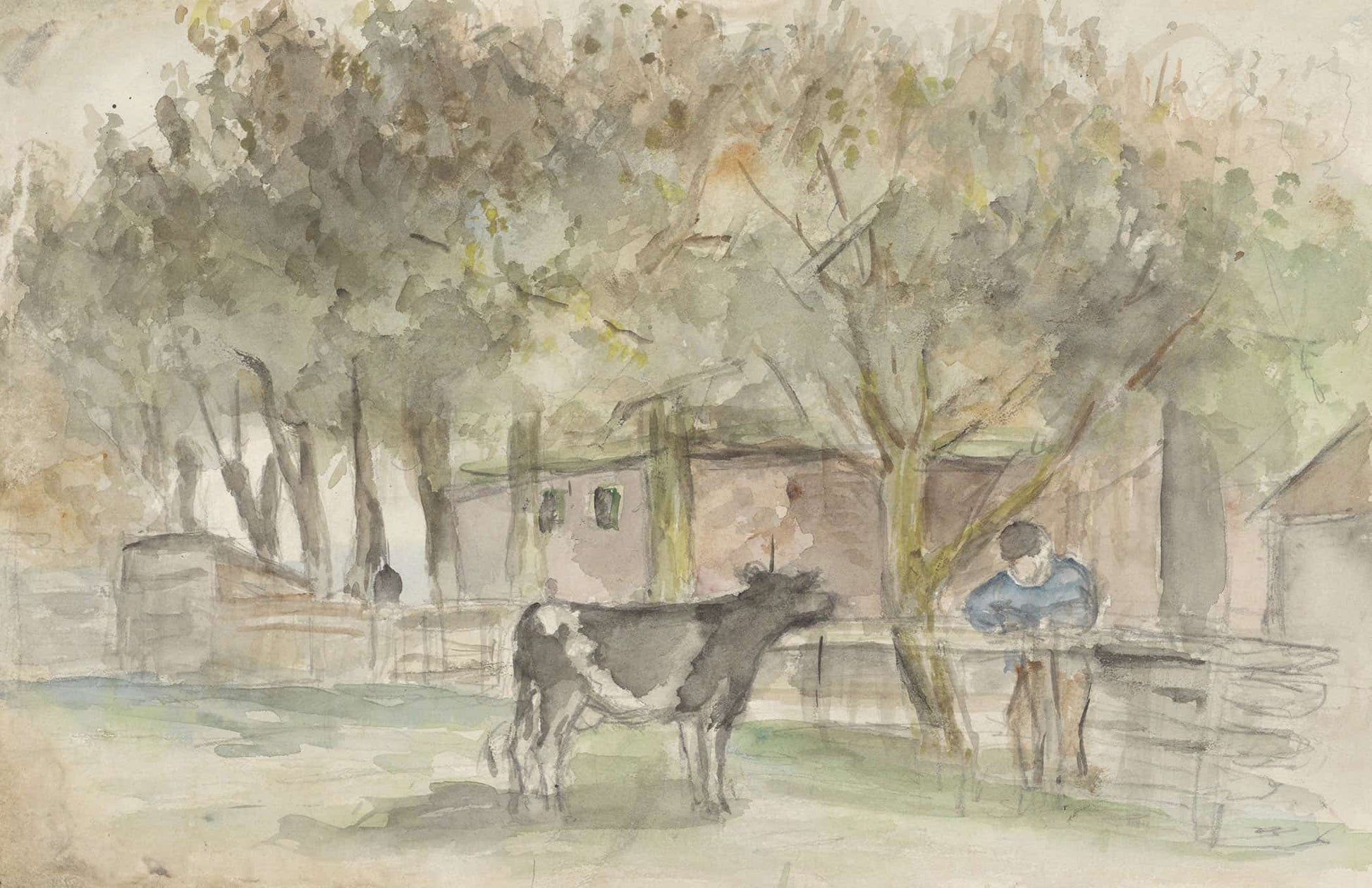 Landschap Met Een Koe En Een Boer  by Jozef Israels
