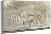 Landschap Met Een Koe En Een Boer  by Jozef Israels
