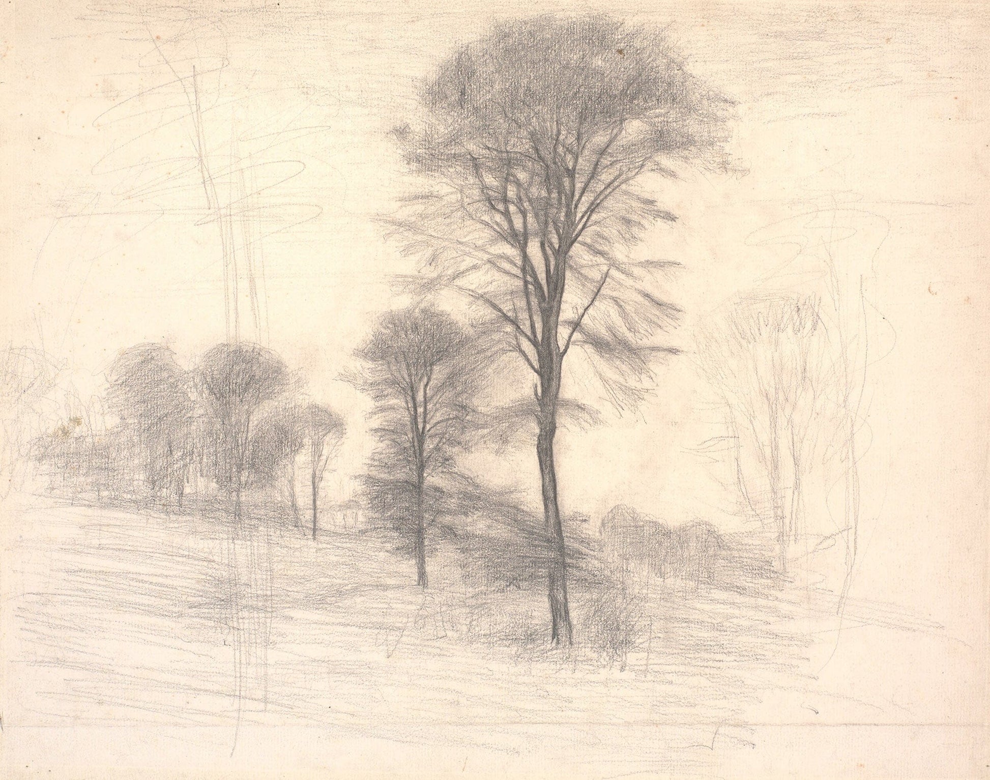Landskab Med Spredte Traeer Ryet Ved Farum So by Vilhelm Hammershoi