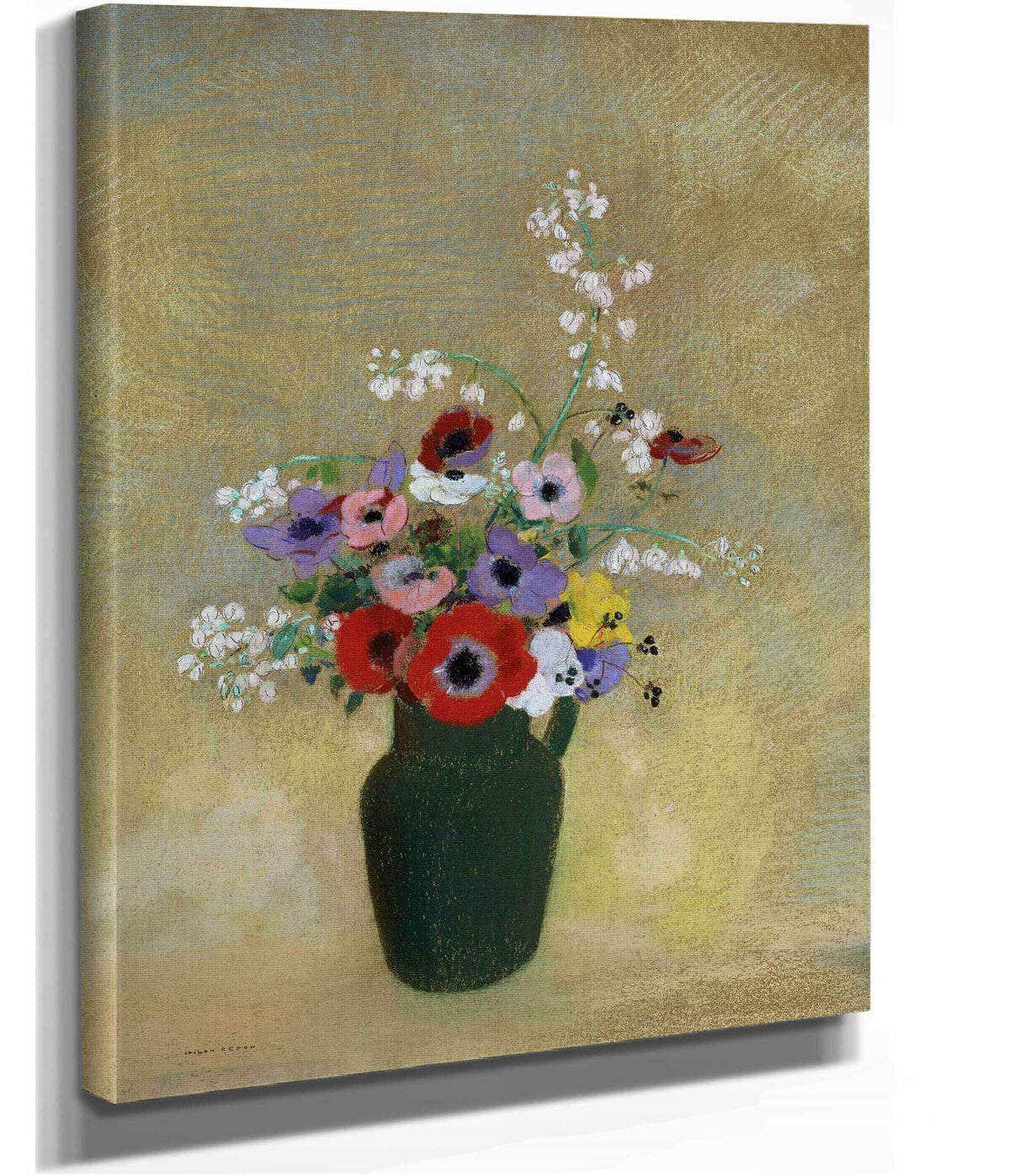 Large Green Vase With Mixed Flowers  by Odilon Redon