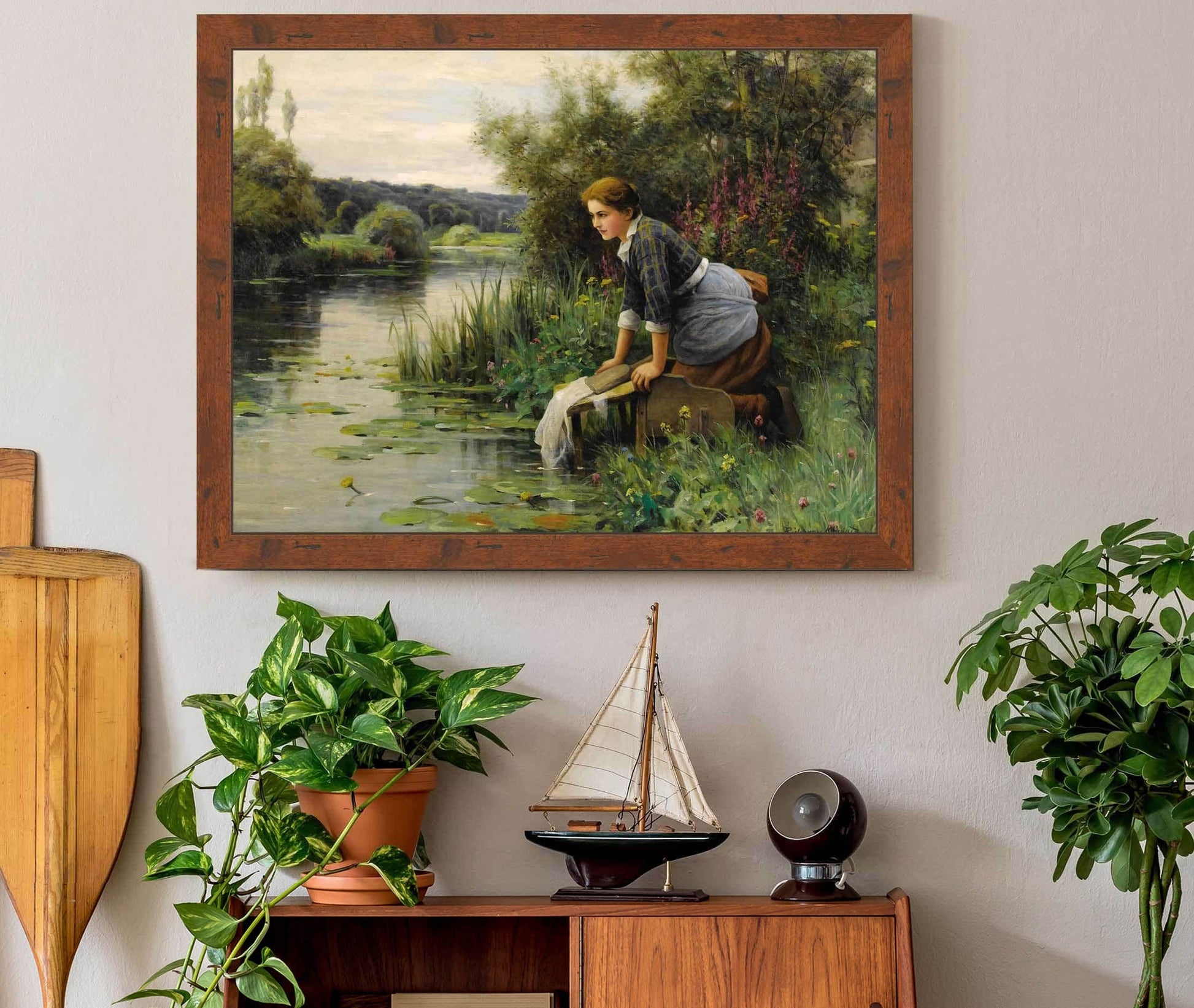 Laundress By The Waters Edge by Daniel Ridgway Knight