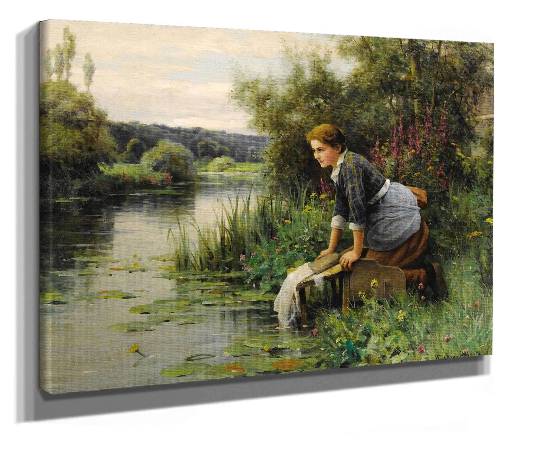 Laundress By The Waters Edge by Daniel Ridgway Knight