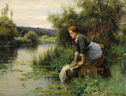 Laundress By The Waters Edge by Daniel Ridgway Knight