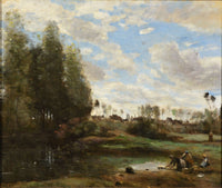 Laveuses Au Bord De Leau by Jean Baptiste Camille Corot
