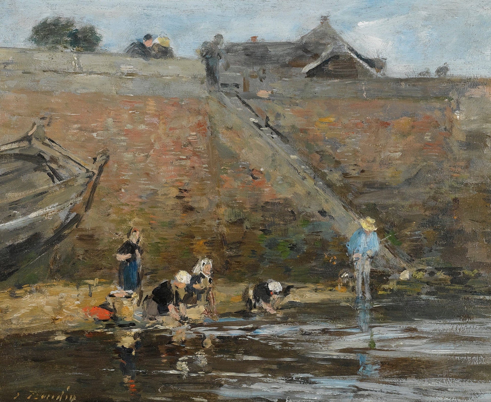 Laveuses Au Bord Dune Riviere by Eugene Boudin