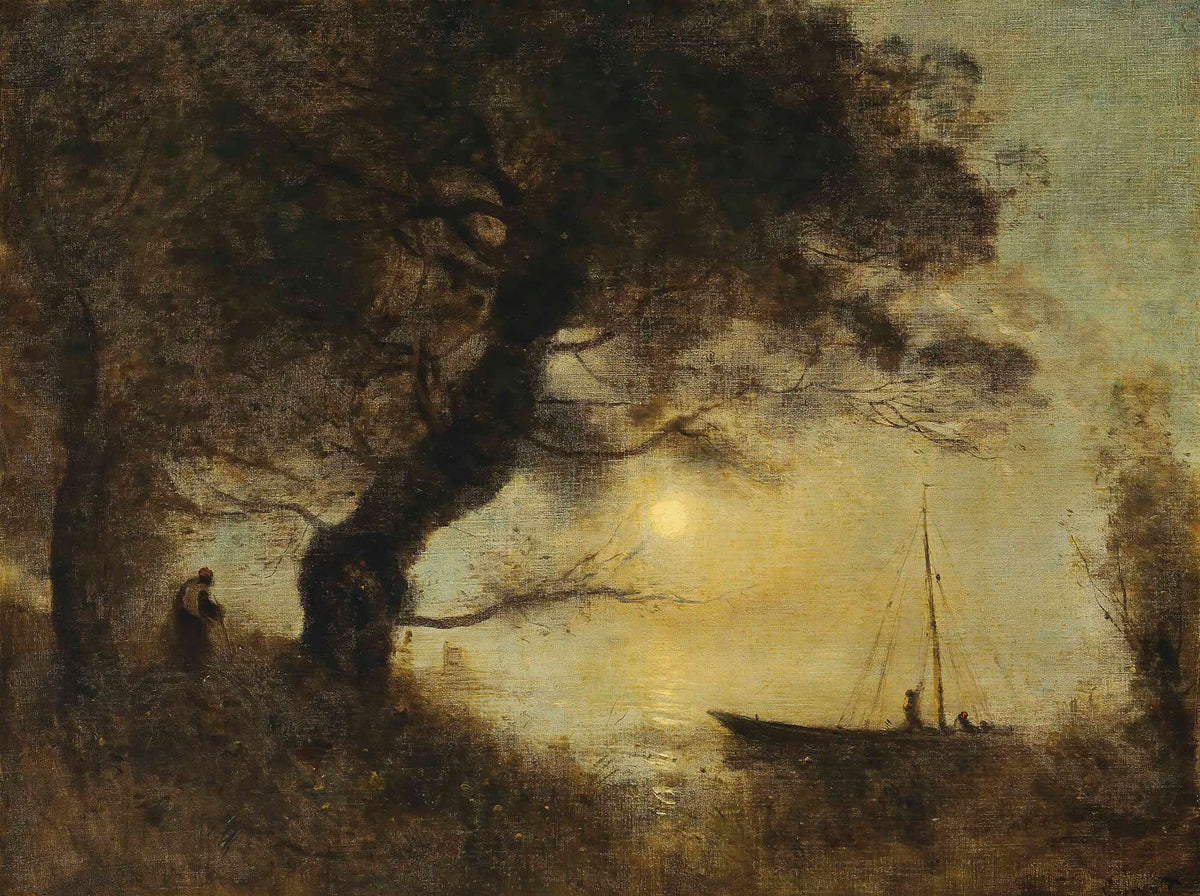 Le Bateau Au Claire De Lune by Jean Baptiste Camille Corot