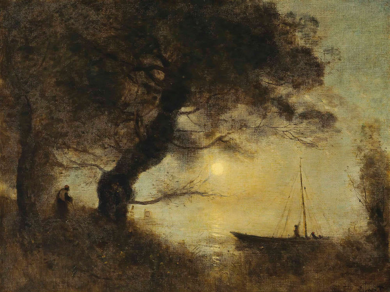 Le Bateau Au Claire De Lune by Jean Baptiste Camille Corot