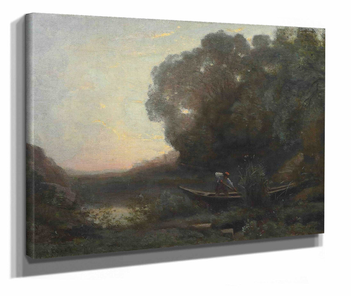 Le Batelier A La Rive Soleil Couchant by Jean Baptiste Camille Corot