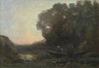 Le Batelier A La Rive Soleil Couchant by Jean Baptiste Camille Corot