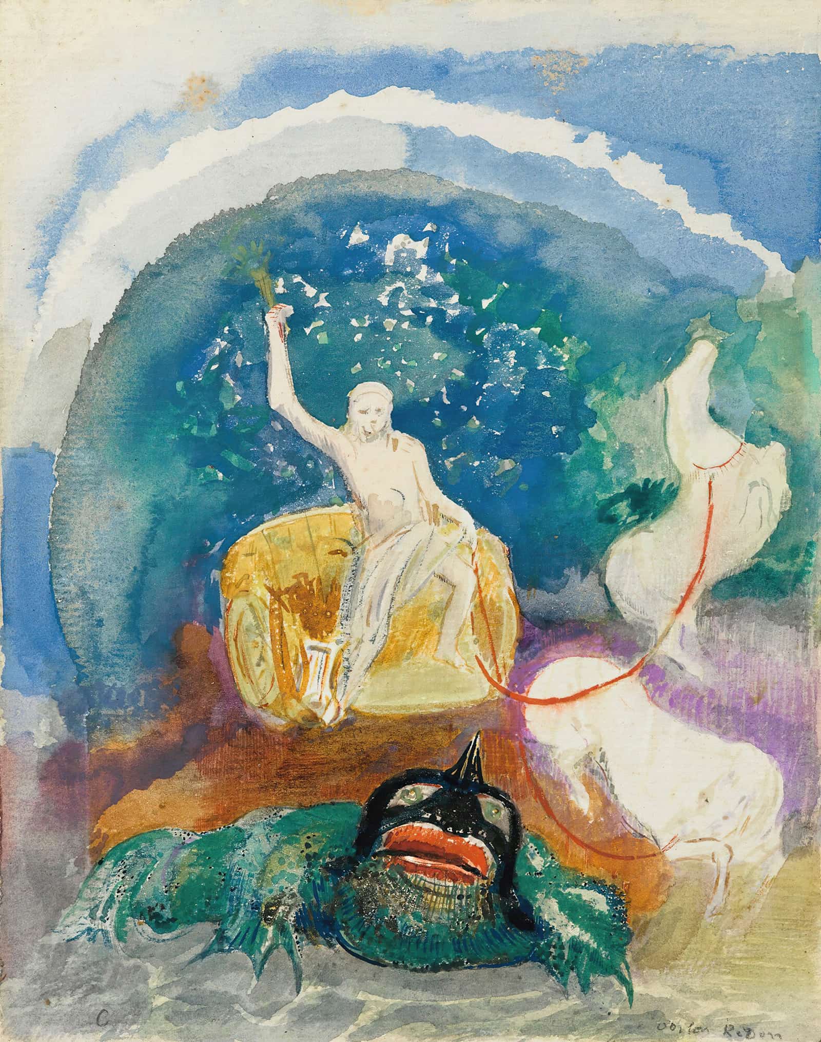 Le Monstre Vert Apollon Chevauchant Le Serpent Python by Odilon Redon