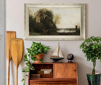 Le Pecheur En Barque A La Rive by Jean Baptiste Camille Corot