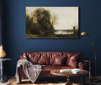 Le Pecheur En Barque A La Rive by Jean Baptiste Camille Corot